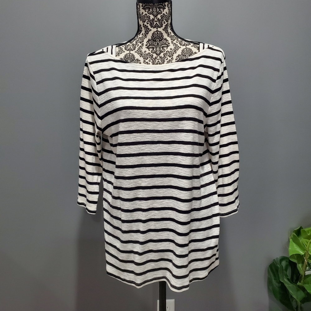 Women's Striped Boatneck Top, XXL, 3/4 Sleeve
